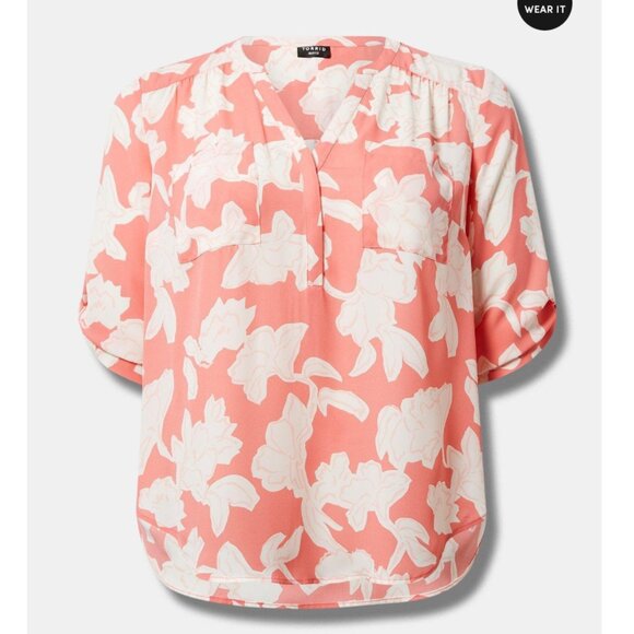 M/L - TORRID - Harper Georgette Pullover 3/4 Sleeve Blouse Peach NEW - Picture 4 of 4